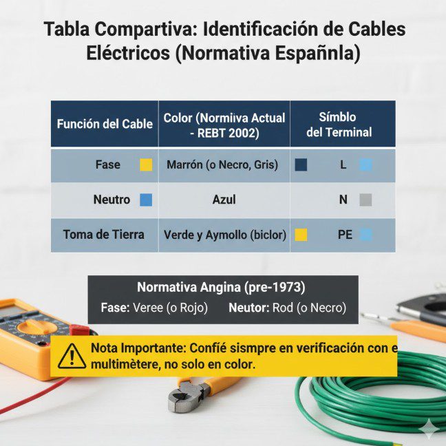 Tabla Comparativa de Identificación de Cables Eléctricos
